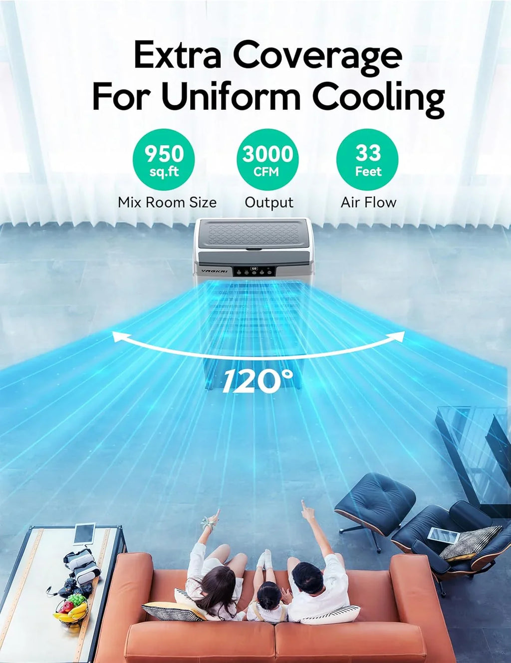 Evaporative Cooler, 2100CFM Air Cooler, 120°Oscillation Swamp Cooler with Remote Control, 24H Timer, 3 Wind Speeds for Outdoo