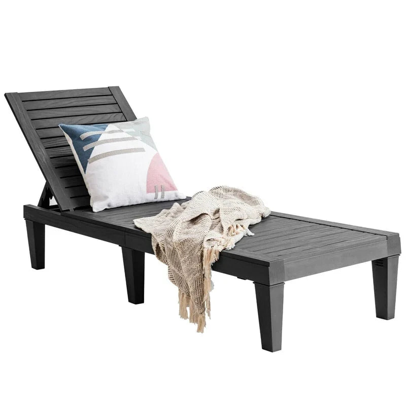 Outdoor Chaise Lounge Chair Patio Recliner Adjustable With 5 Positions Wood Texture Design Waterproof Easy To Assemble - Comf
