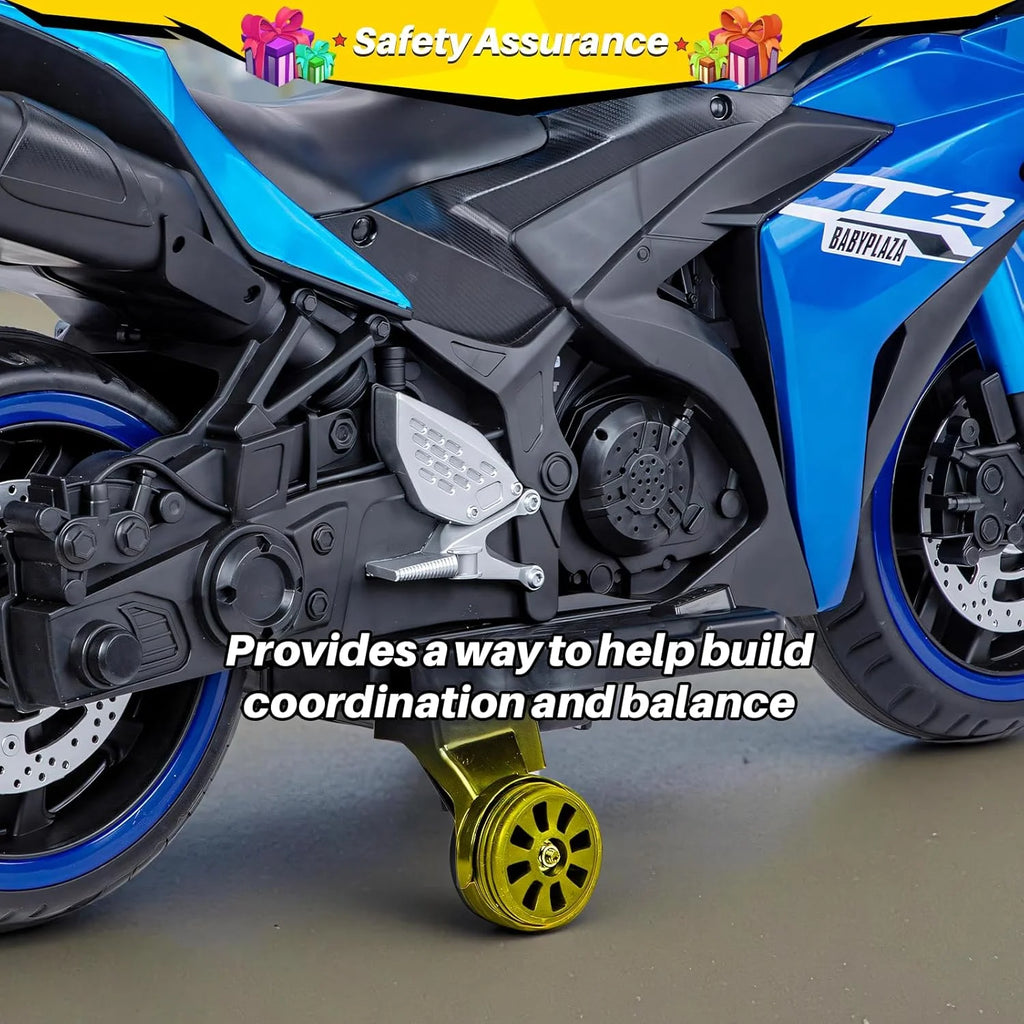 2 Seats Electric Dirt Bike Motorcycle for Kid 3 - 8, 12V Kids Motorcycle with Manual Throttle, Lighting Wheels, Music Function, Max Load 99 lb (Blue) - image 12