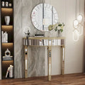 Silver Mirrored Half Moon Console Sofa Table - 35.4 x 31.6 Inches - image 1