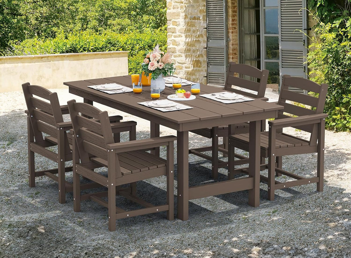 SERWALL 7-Piece Patio Table Set, Outdoor HDPE Dining Furniture with Umbrella Hole, All Weather Table and Chairs for Lawn, Garden, Poolside, Aruba - image 34