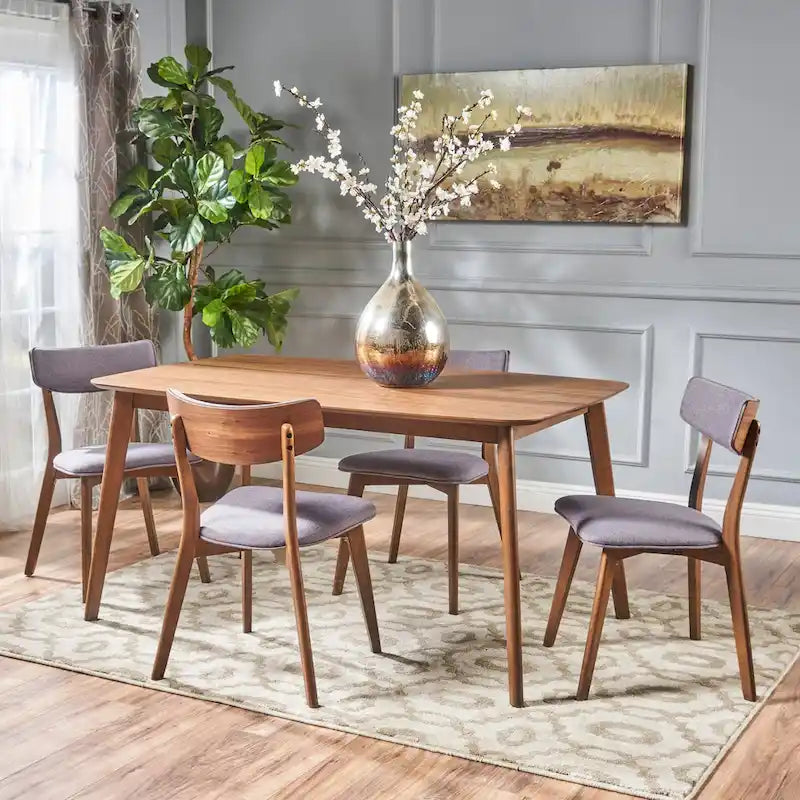 Mid Century Dining Table Set with 4 Upholstered Chairs and Wooden Frame - image 19
