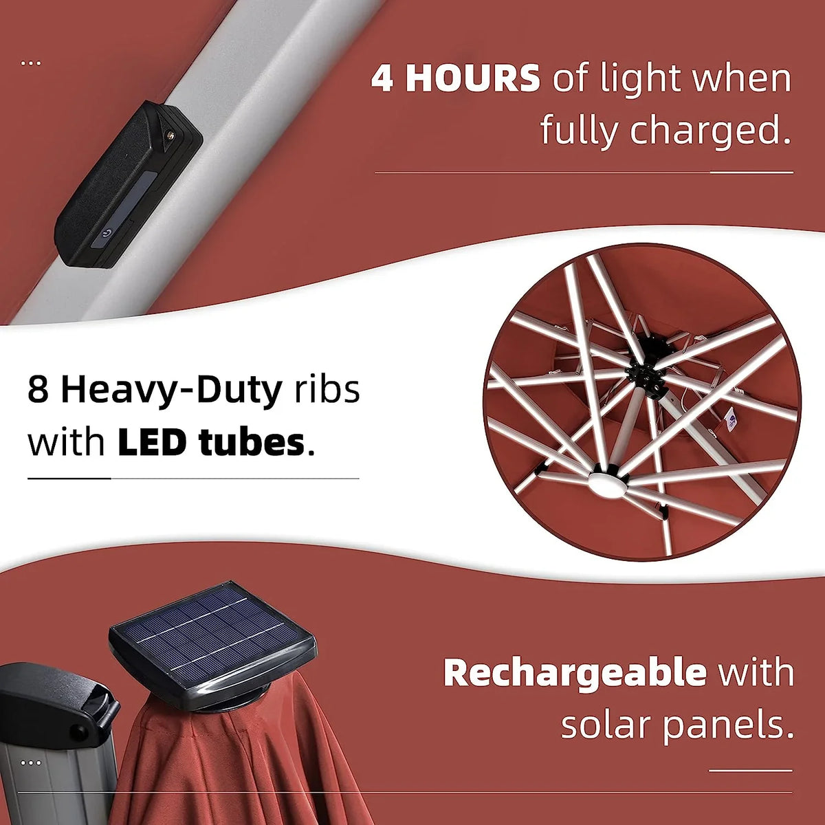 12ft Solar LED Patio Umbrella Outdoor Round Umbrella Large Cantilever Umbrella with LED Lights Windproof Bias Umbrella Heavy 