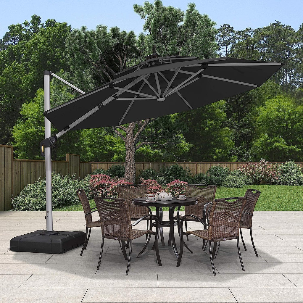 12ft Solar LED Patio Umbrella Outdoor Round Umbrella Large Cantilever Umbrella with LED Lights Windproof Bias Umbrella Heavy 