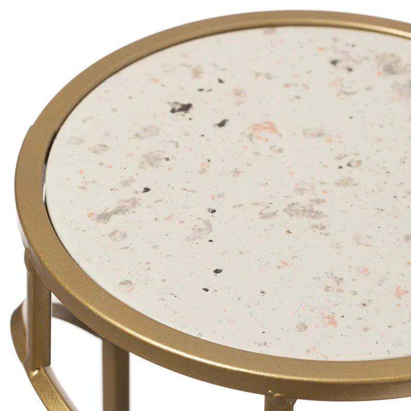 Set of 3 Decorative Gold Metal Round Plant Stands with Modern White Marble Top - Stylish End Side Tables - image 6