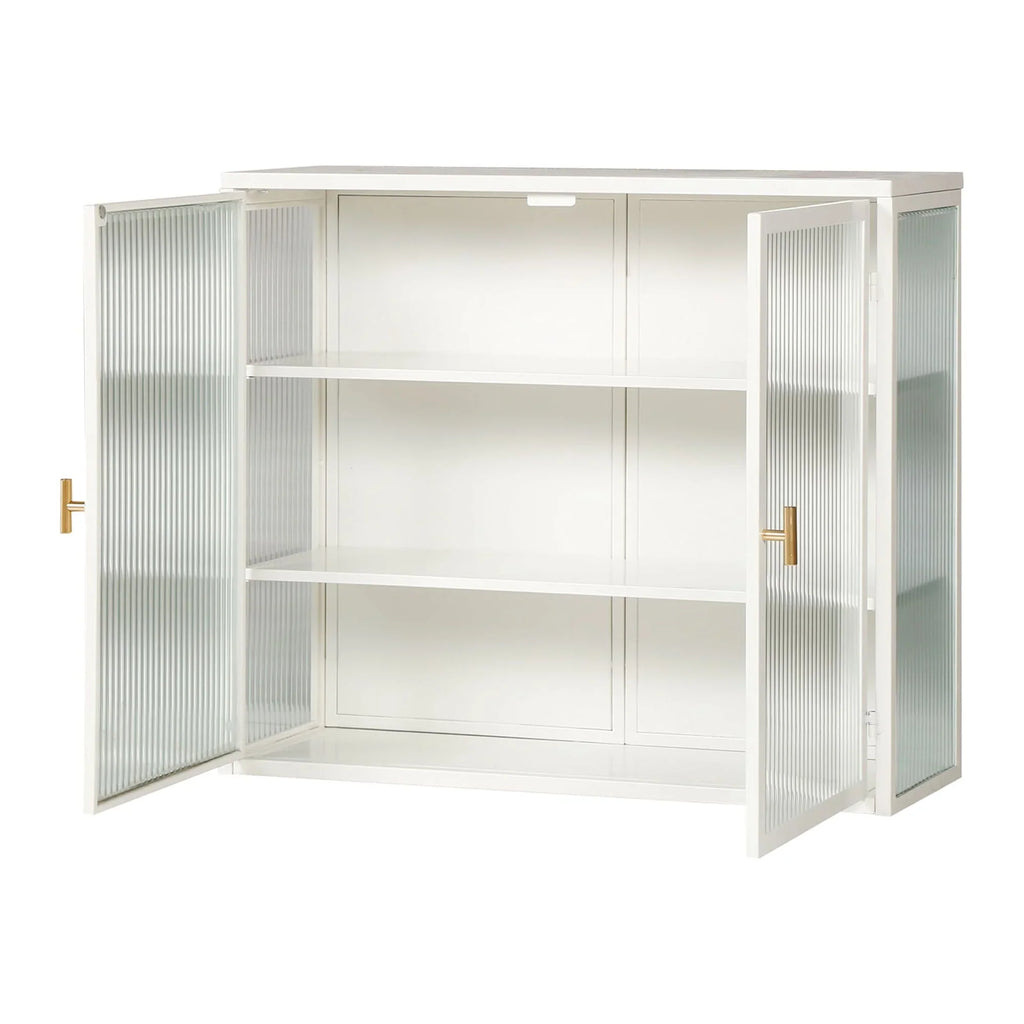 27.56"Modern Wall Cabinet with Glass Doors, Bathroom Cabinet with Featuring Three-tier Storage for Entryway Living Room, Bathroom or Dining Room - image 14