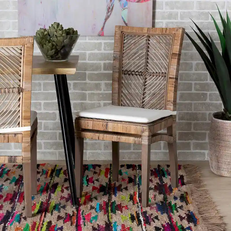 Laluna Contemporary Bohemian Rattan and Mahogany Dining Chair with Cushion - image 10