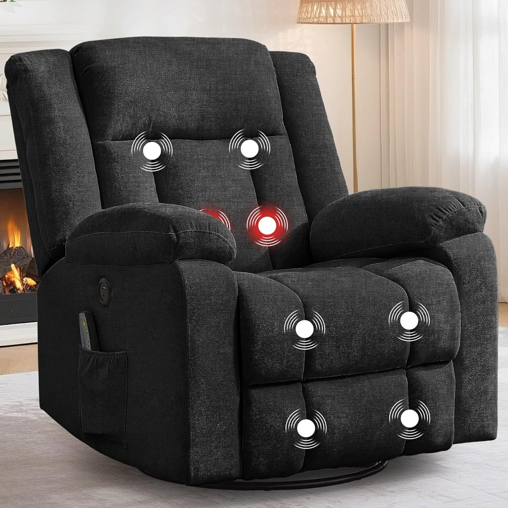 Rocker Recliner, Glider Recliner Chairs for Adults, 360° Swivel Rocking Chair with Massage and Heating, Nursery Chair with Storage and USB Charging for Living Room, Bedroom, Nursery - image 1