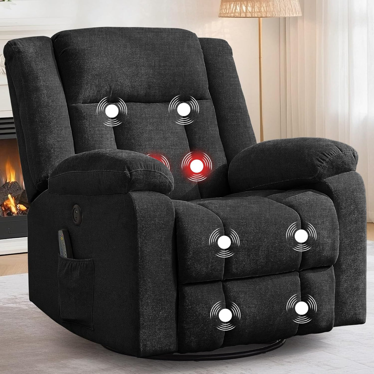 Rocker Recliner, Glider Recliner Chairs for Adults, 360° Swivel Rocking Chair with Massage and Heating, Nursery Chair with Storage and USB Charging for Living Room, Bedroom, Nursery - image 1