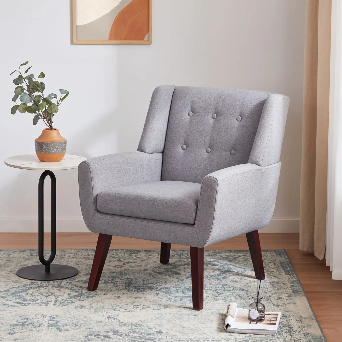 HUIMO Accent Chair, Button-Tufted Upholstered Living Room Chairs, Mid Century Modern Comfy Reading Chairs for Bedroom, Living