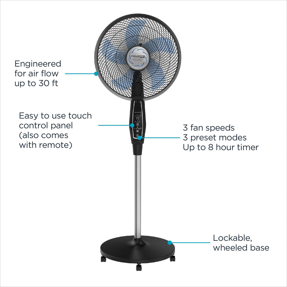 Rowenta Turbo Silence Standing Floor Fan with Remote, 53 Inch, Portable, 5 Speeds, VU5670 - image 22