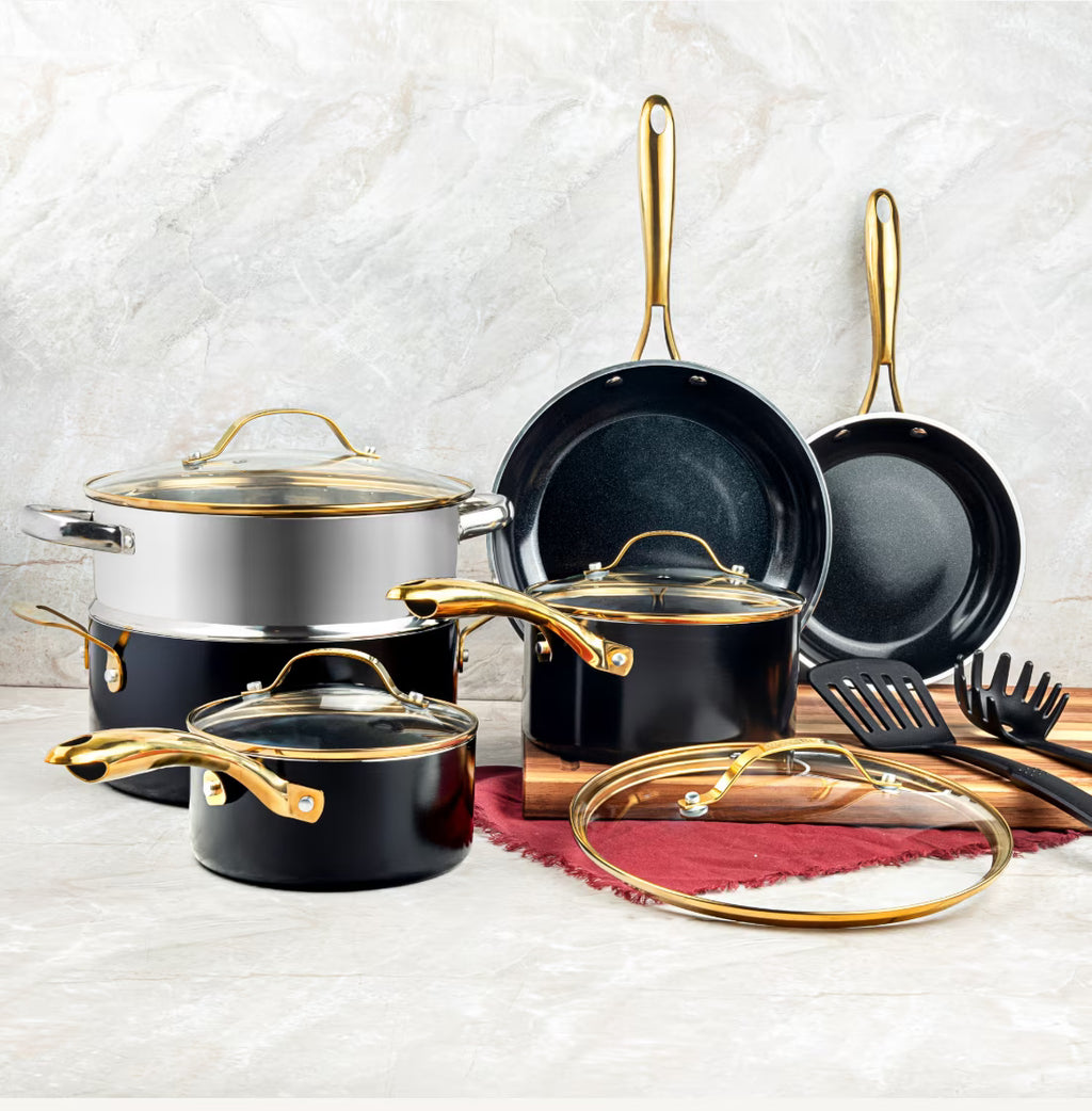 Gotham Steel 15 Pc Ceramic Cookware Set Nonstick, Ceramic Pots and Pans Set Non Stick with Steamer & Cooking Utensils, Non Toxic, Premium Stay Cool Handles, Oven & Dishwasher Safe, Blue - image 3