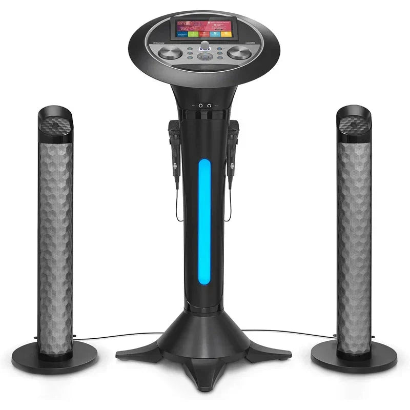 Portable WiFi Karaoke Machine for Adults – Black Pedestal with 7” Touchscreen, Built-In Speaker, Bluetooth, Recorder & 2 Wire