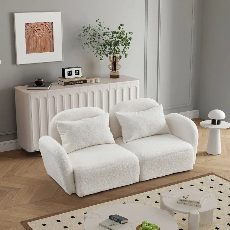 White Teddy Fabric Lazy Loveseat for Living Room - image 3