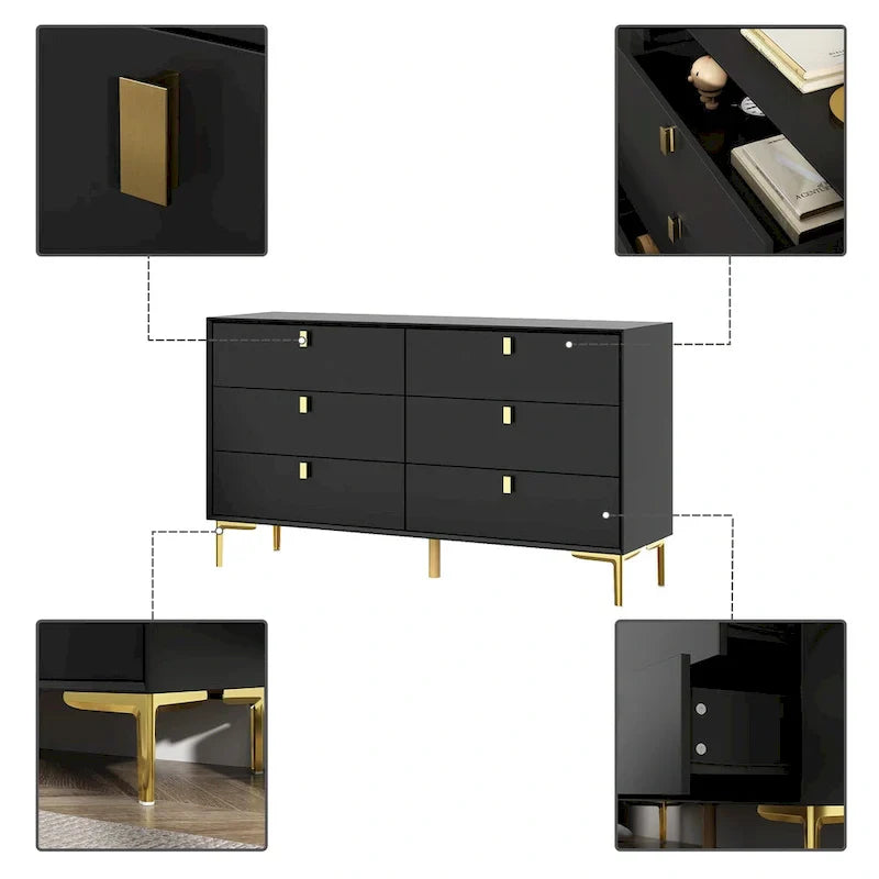 Mid-Century 6-Drawer Storage Dresser Chest Sideboard - image 16