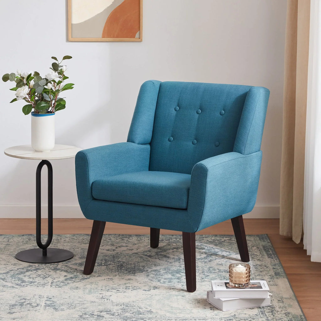 HUIMO Accent Chair, Button-Tufted Upholstered Living Room Chairs, Mid Century Modern Comfy Reading Chairs for Bedroom, Living