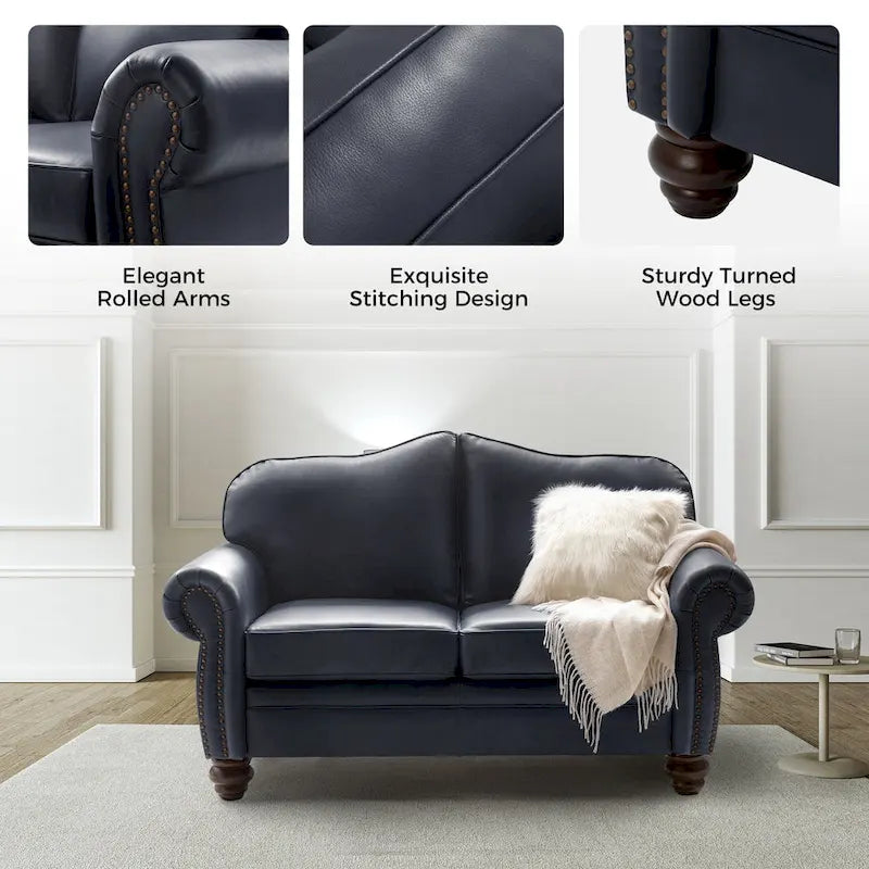 Angel Transitional Genuine Leather Sofa with Tufted Backrest by HULALA HOME - image 34