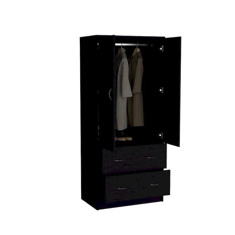 30.9-Inch Contemporary Double-Door Armoire with Two Drawers and Hanging Rod for Bedroom Storage - image 15