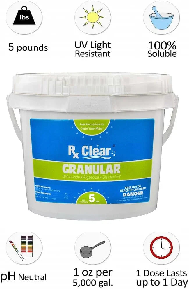 Clear Stabilized Granular Chlorine | One 50-Pound Bucket | Use As Bactericide, Algaecide, and Disinfectant in Swimming Pools 