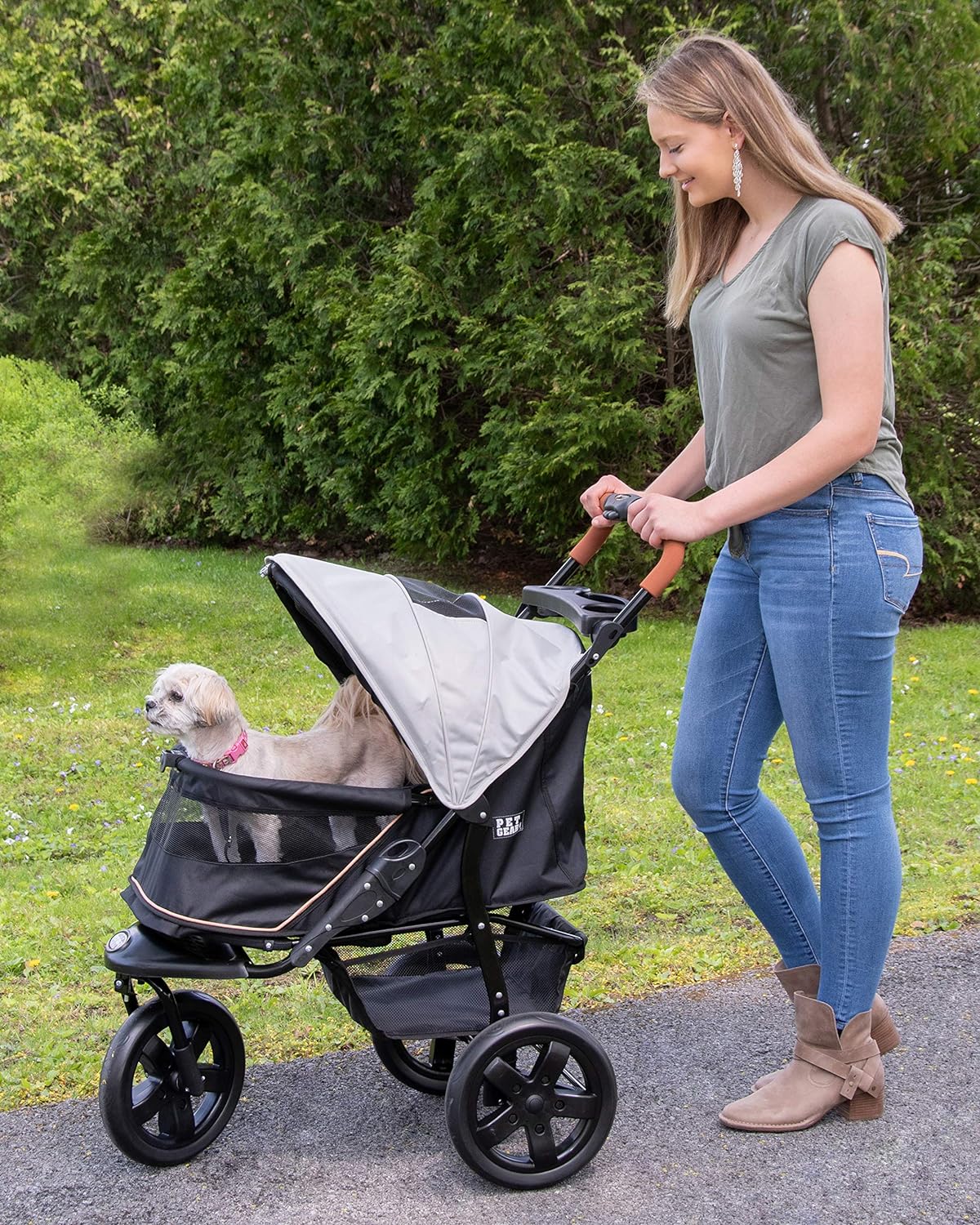 Pet Gear No-Zip AT3 Pet Stroller for Cats/Dogs, Zipperless Entry, Easy One-Hand Fold, Jogging Tires, Removable Liner, Cup Hol