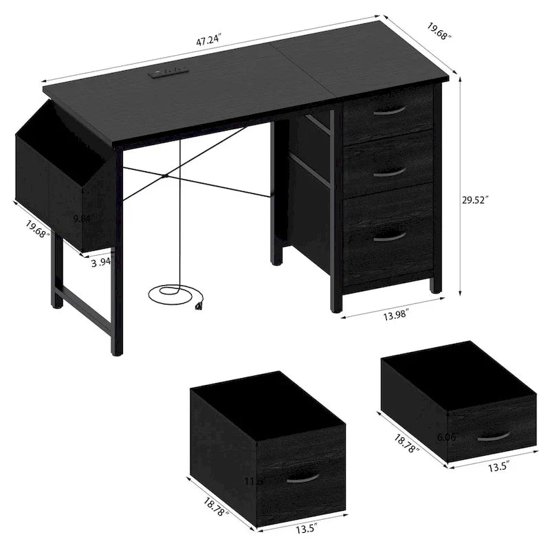 Contemporary Computer Desk with Built-in Charging Station and Versatile Reversible Storage Drawers for Home Office or Study - image 12