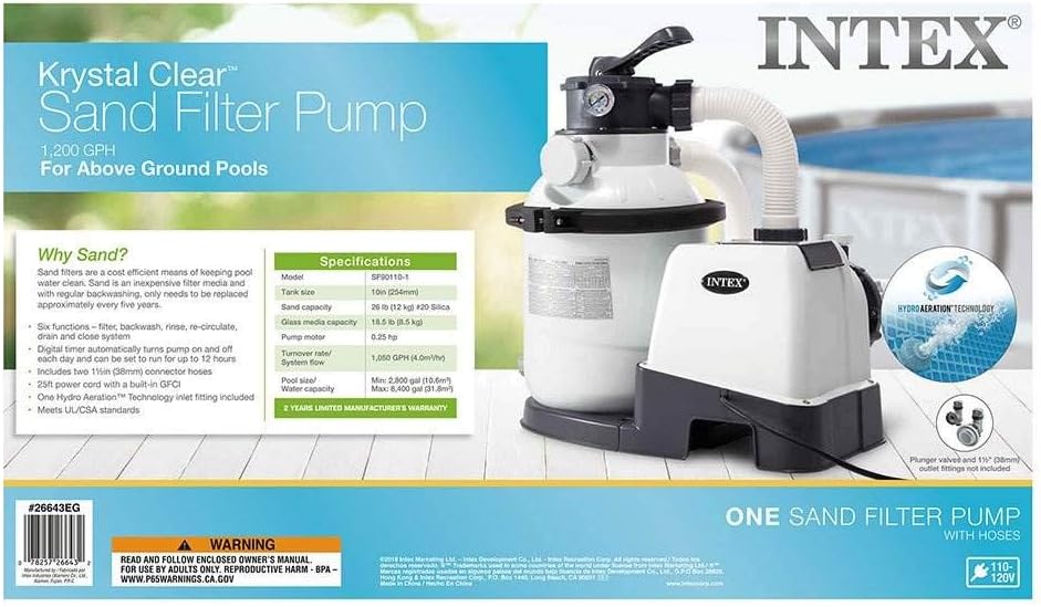 Intex 26651EG Krystal Clear 16 Inch 3,000 GPH Above Ground Pool Sand Filter Pump with Automatic Timer, GFCI, and 6 Function C