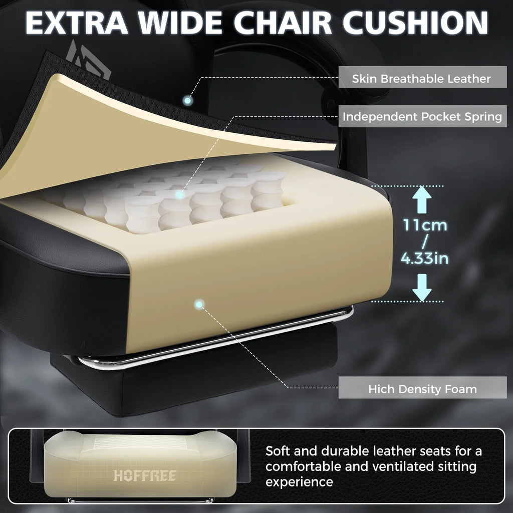 Hoffree Gaming Chair with Massage and Footrest Big and Tall Gamer Chair with Headrest and Lumbar Support PU Computer Game Chair for Adults Office - image 6