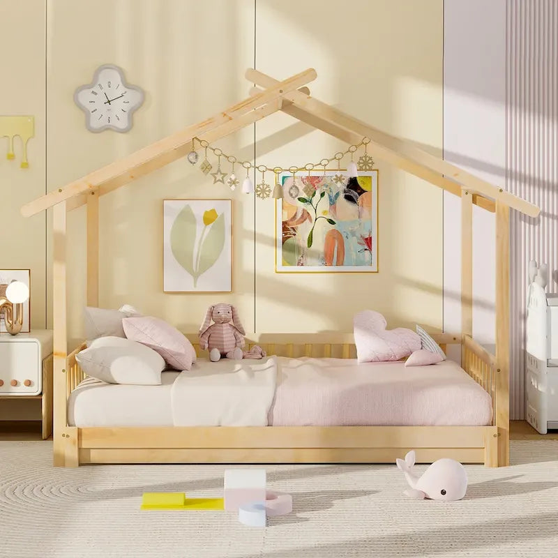 Gymax Twin to King Wooden House Bed Daybed with Safety Rails & Customizable Design - image 18