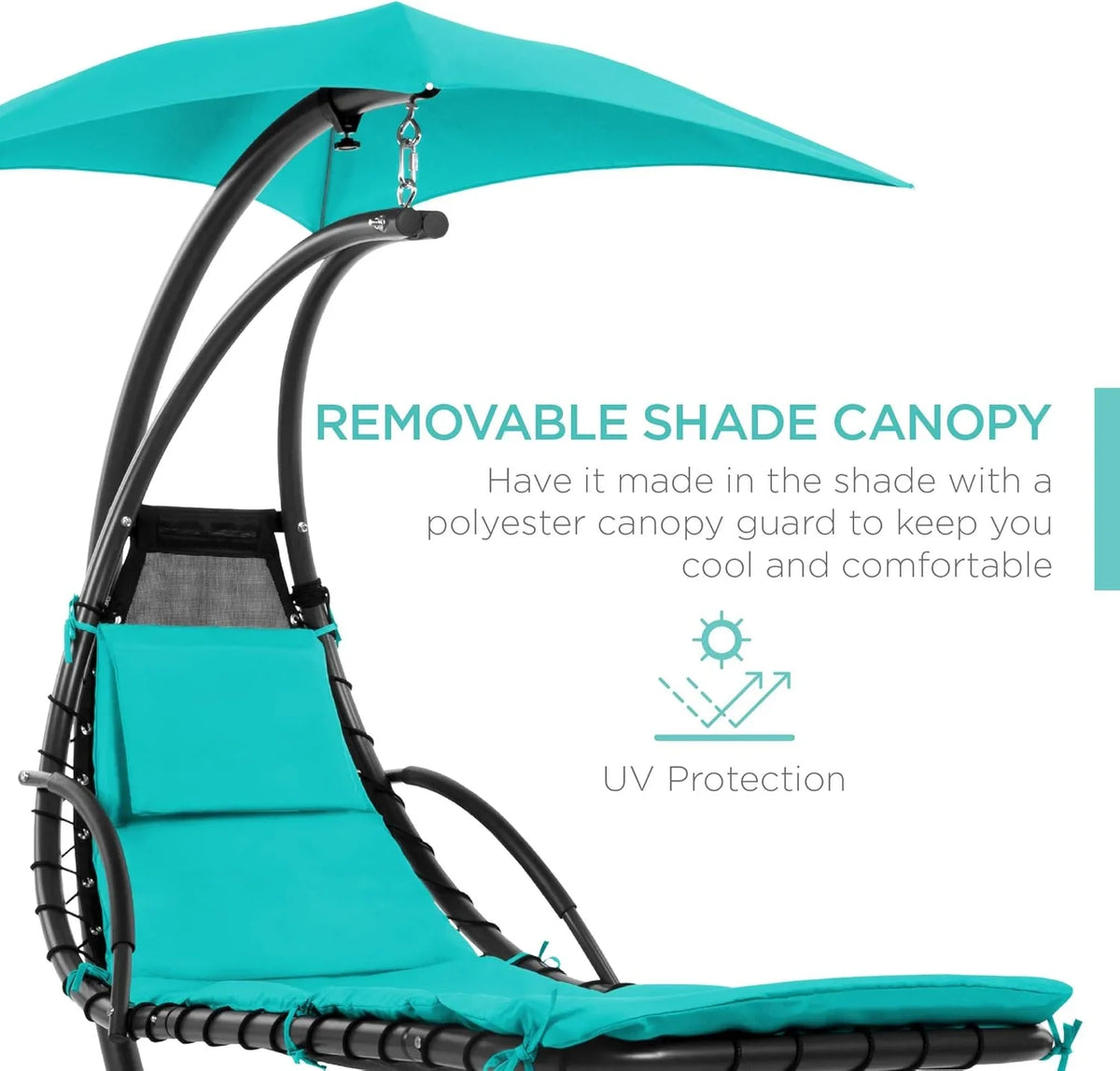 Best Choice Products Outdoor Hanging Curved Steel Chaise Lounge Chair Swing w/Built-in Pillow and Removable Canopy - Charcoal