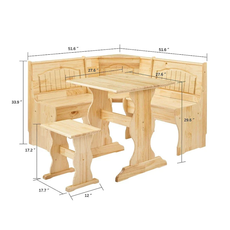 MUSEHOMEINC Classic 3-Piece Solid Wood Breakfast Nook Dining Set with Side Bench and Hidden Storage - image 9