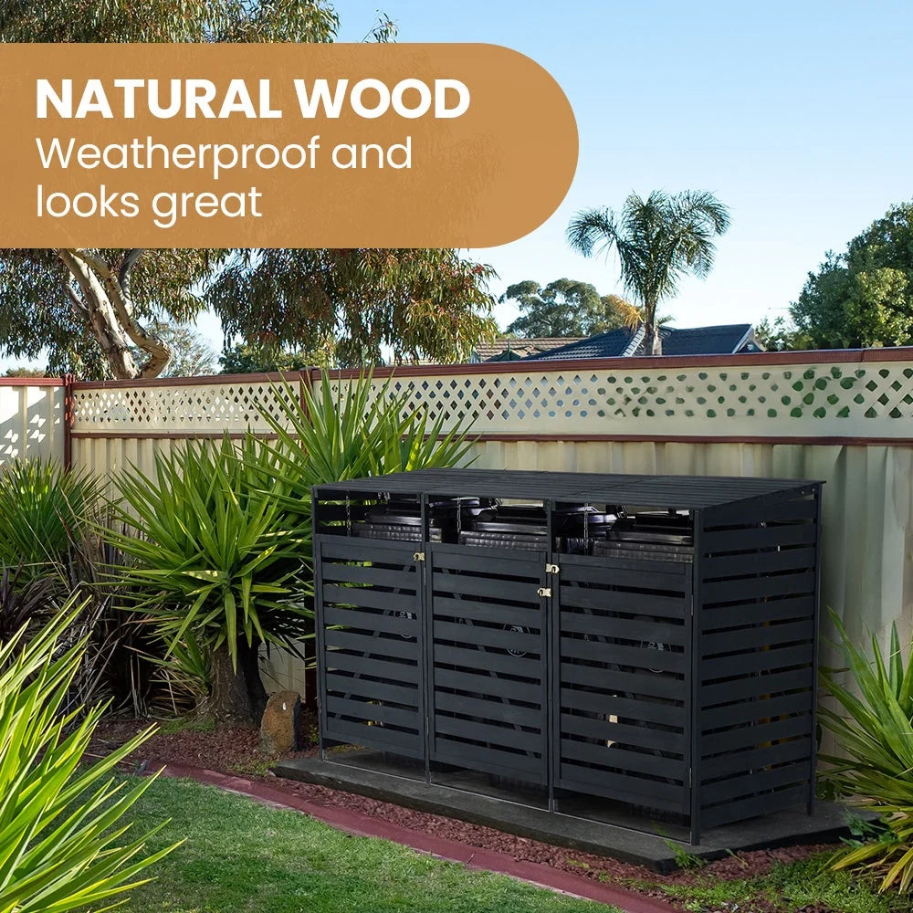 PLANTCRAFT Triple Wood Wheelie Bins Storage Shed, 3 Door Garbage Rubbish Bin Enclosure - image 7