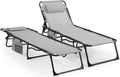 Unovivy Outdoor Chaise Lounge Chairs Set of 2, Portable Folding Pool Lounge Chair with 5-Position Reclining Back, Teslin Tann