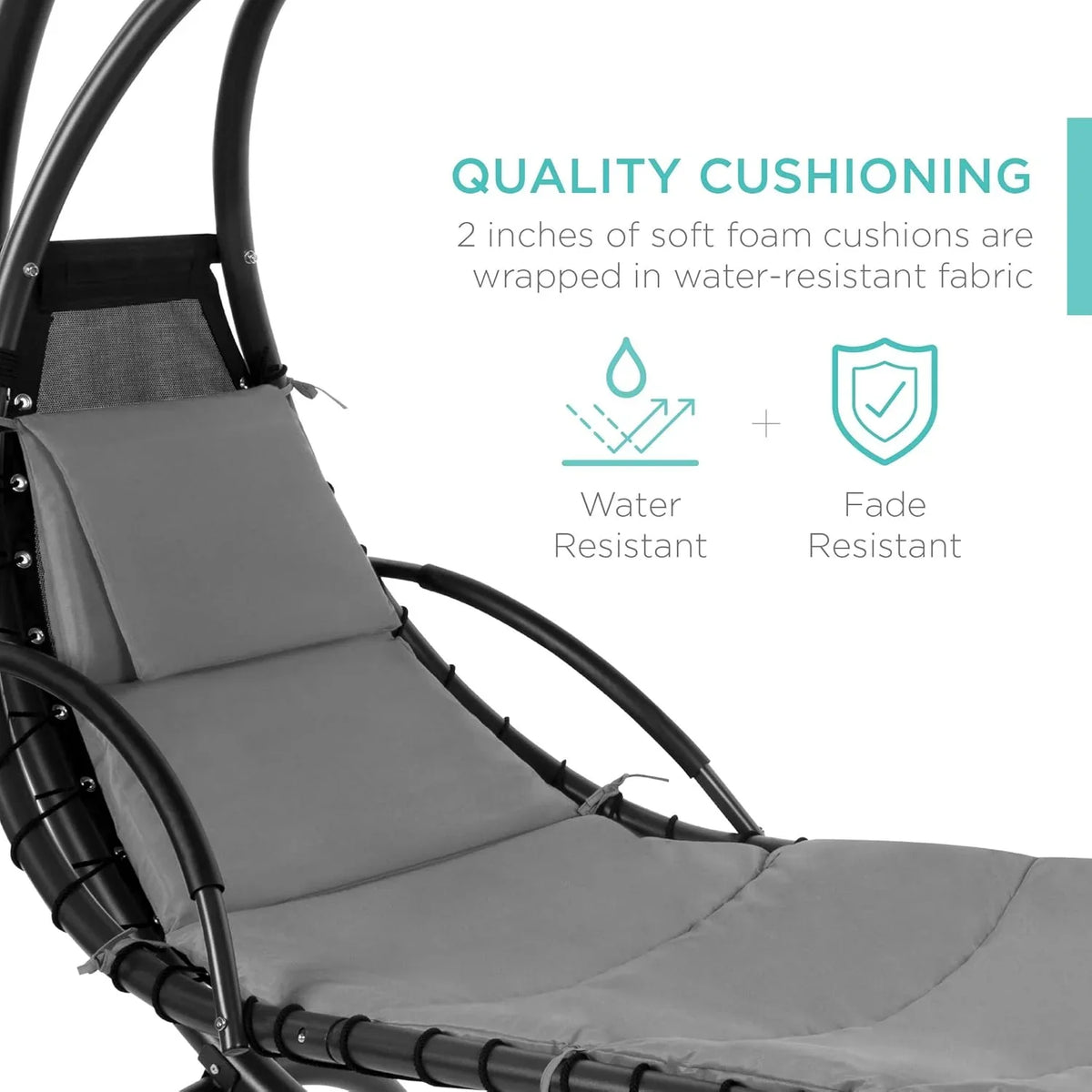 Best Choice Products Outdoor Hanging Curved Steel Chaise Lounge Chair Swing w/Built-in Pillow and Removable Canopy - Charcoal