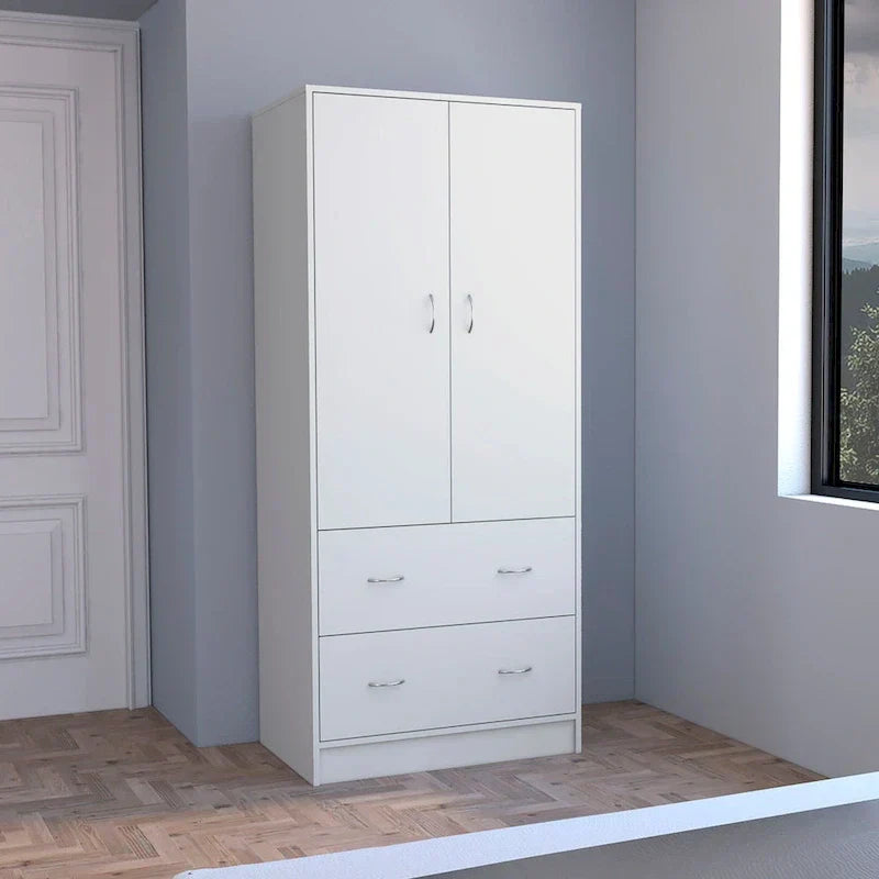 30.9-Inch Contemporary Double-Door Armoire with Two Drawers and Hanging Rod for Bedroom Storage - image 1