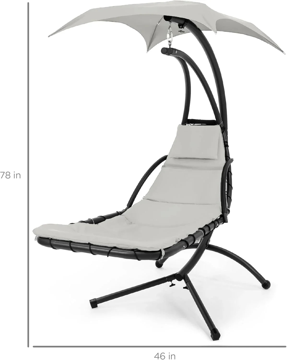 Best Choice Products Outdoor Hanging Curved Steel Chaise Lounge Chair Swing w/Built-in Pillow and Removable Canopy - Charcoal