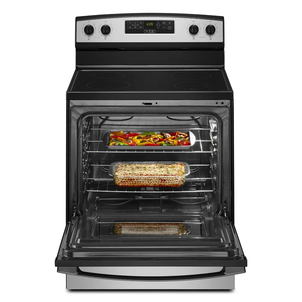 Amana? Brand New Model - AER6303MMS 30-inch Electric Range with 4.8 Cu ft oven. - assembled product Depth: 27.5- - assembled product height: 46.08- - assembled product Width: 30- - image 2