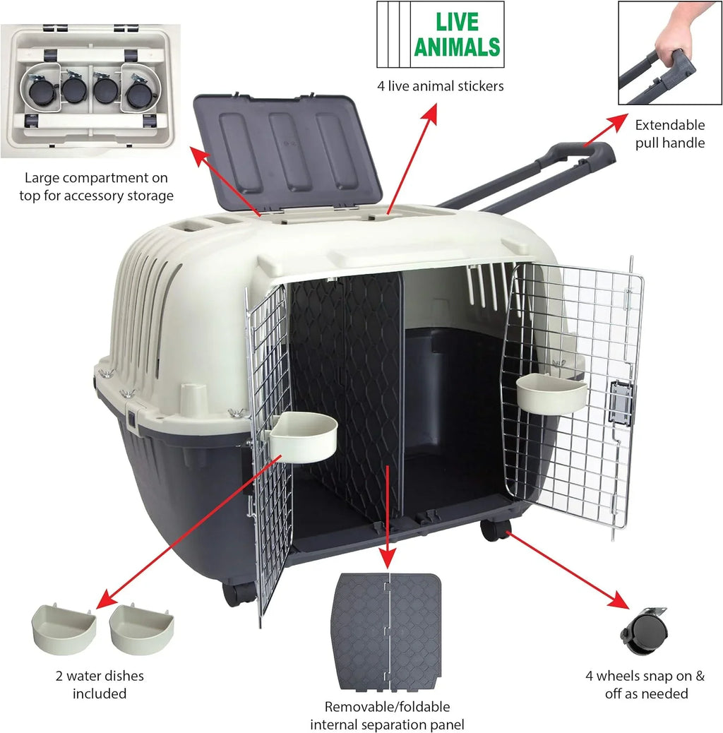 Designs Plastic Kennels Rolling Plastic Airline Approved Wire Door Travel Dog Crate, XXX-Large, Gray - image 13
