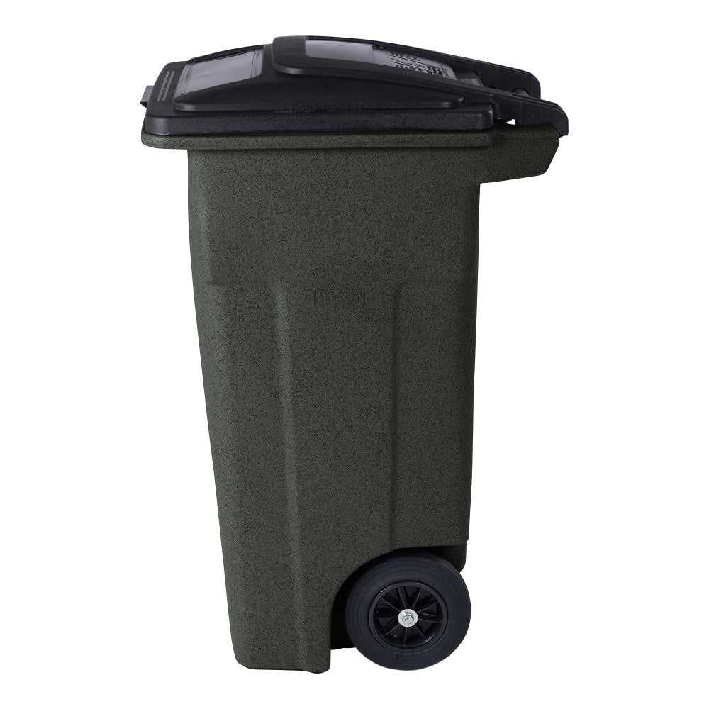 32 Gallon Trash Can, Greenstone, Quiet Wheels, Attached Lid, Durable Recycling Bin