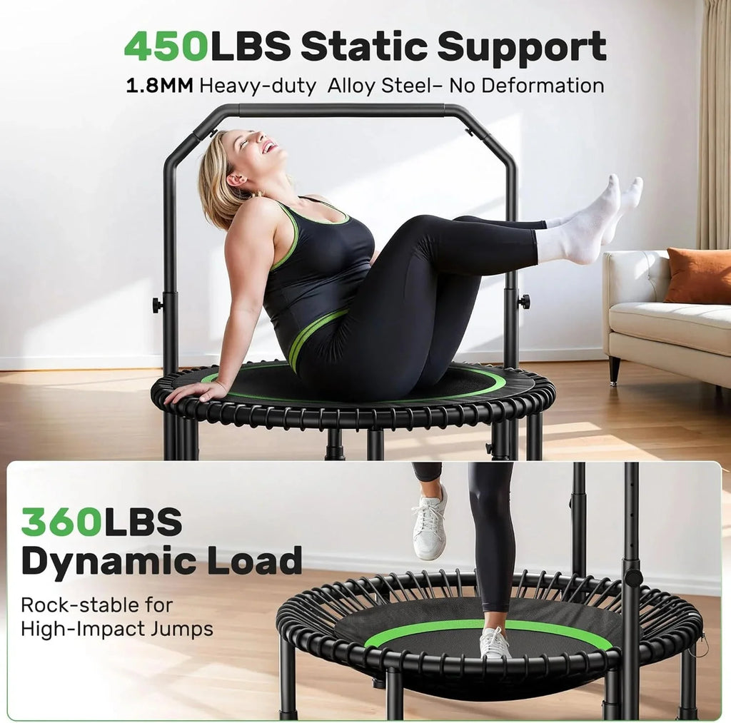BCAN 450/550 LBS Foldable Mini Trampoline, 40"/48" Fitness Trampoline with Bungees, U Shape Adjustable Foam Handle, Stable & Quiet Exercise Rebounder for Adults Indoor/Outdoor Workout - image 30