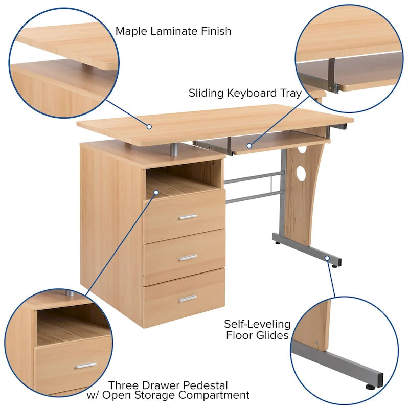 3-Drawer Pedestal Computer Desk with Keyboard Tray - image 41