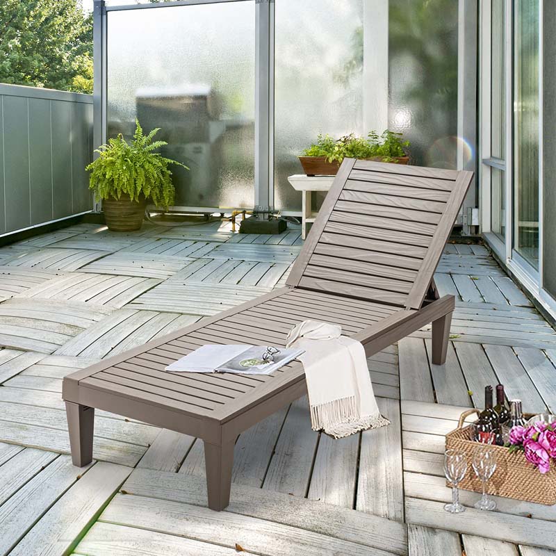 Outdoor Chaise Lounge Chair Patio Recliner Adjustable With 5 Positions Wood Texture Design Waterproof Easy To Assemble - Comf