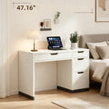 DreamCurship White Desk with Drawers, Modern Computer Desk with File Drawers, Home Office Study Writing Desk with Storage, White