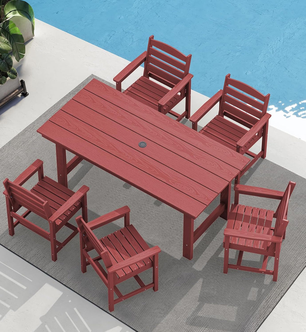 SERWALL 7-Piece Patio Table Set, Outdoor HDPE Dining Furniture with Umbrella Hole, All Weather Table and Chairs for Lawn, Garden, Poolside, Aruba - image 111