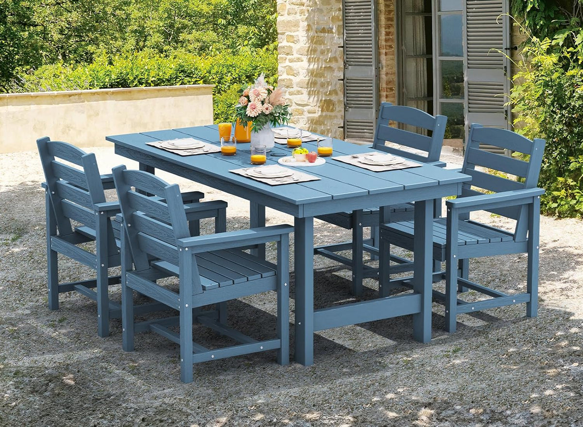 SERWALL 7-Piece Patio Table Set, Outdoor HDPE Dining Furniture with Umbrella Hole, All Weather Table and Chairs for Lawn, Garden, Poolside, Aruba - image 68