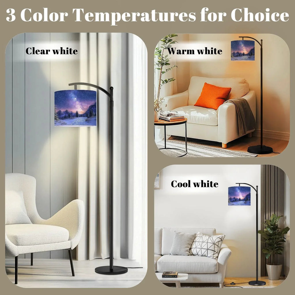 Arc Floor Lamp, 3 Color Temperatures Modern Floor Lamps Fall Autumn Maple Tree Forest Adjustable Tall Standing Reading Lamp with Linen Texture Shade - image 18