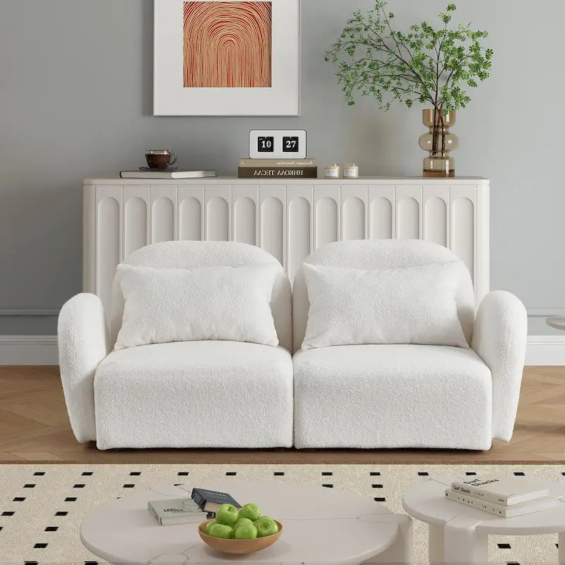 White Teddy Fabric Lazy Loveseat for Living Room - image 1