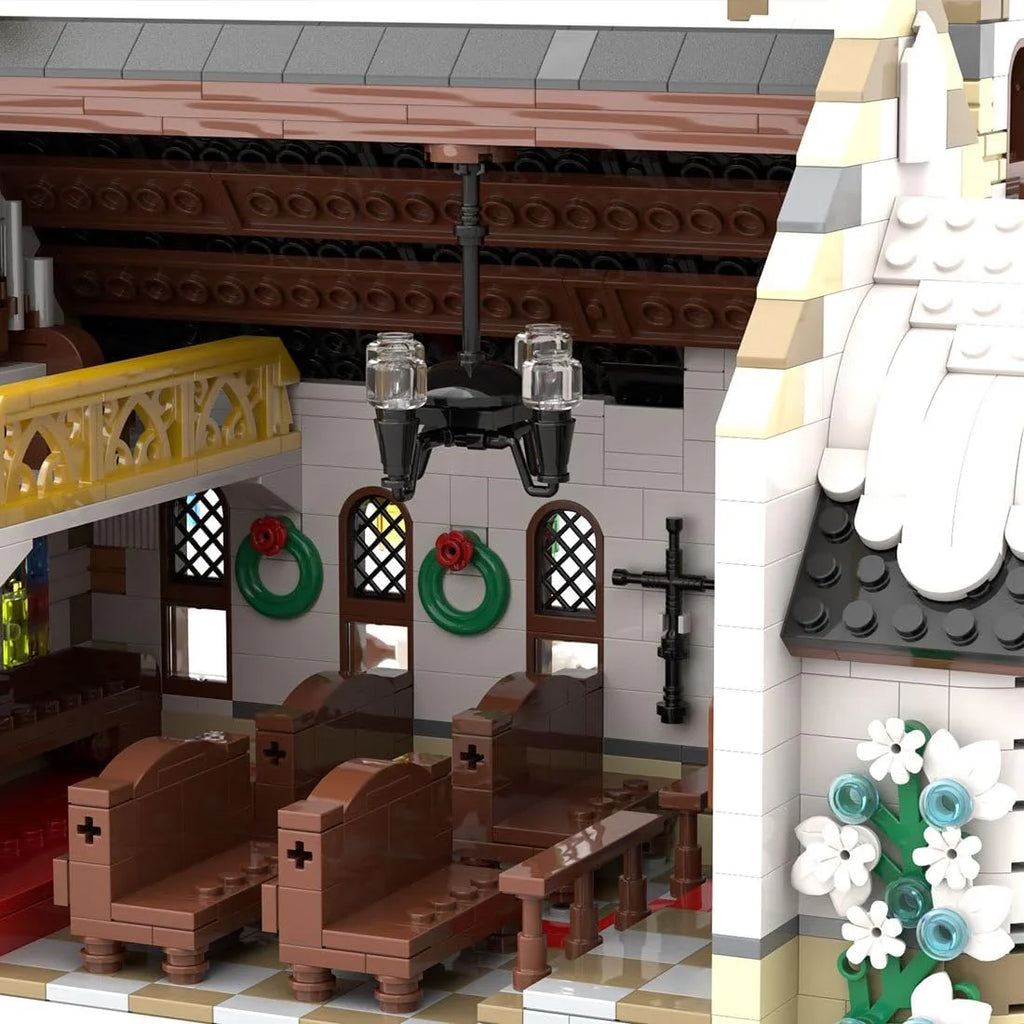 Christmas Country Church Building Kit, MOC-147549 Winter Modular Building Blocks Christmas House Building Block Building Toy 