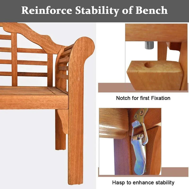 4 Ft Folding Outdoor Bench For Park Garden 2 Person Eucalyptus Wood Bench Loveseat Chair - Comfortable And Ergonomic Design