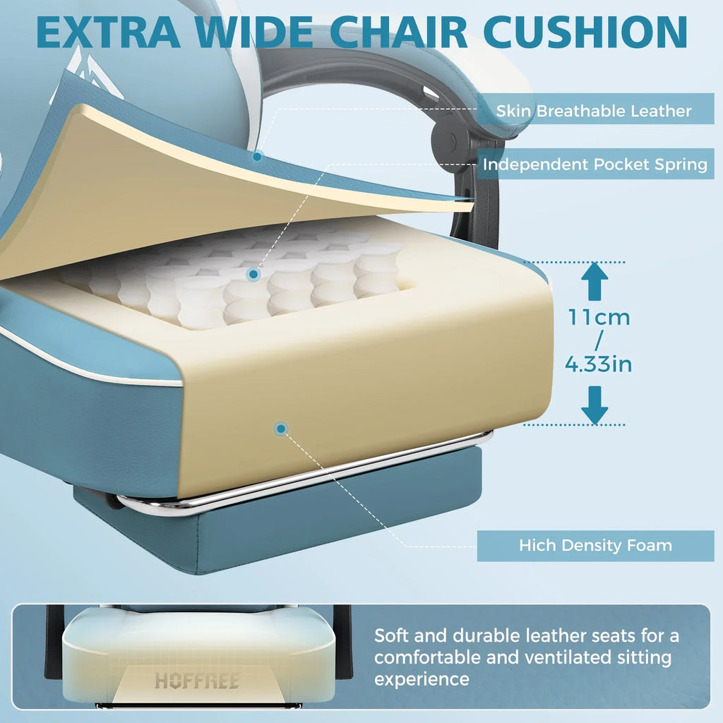 Hoffree Gaming Chair with Massage and Footrest Big and Tall Gamer Chair with Headrest and Lumbar Support PU Computer Game Chair for Adults Office - image 29