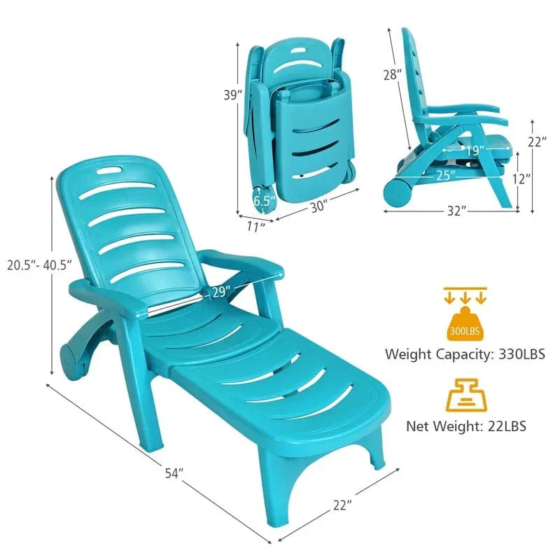 Rolling Folding Plastic Pool Lounge Chair With Armrests 5 Position Outdoor Sun Lounger Patio Deck Chair Beach Chair - Comfort